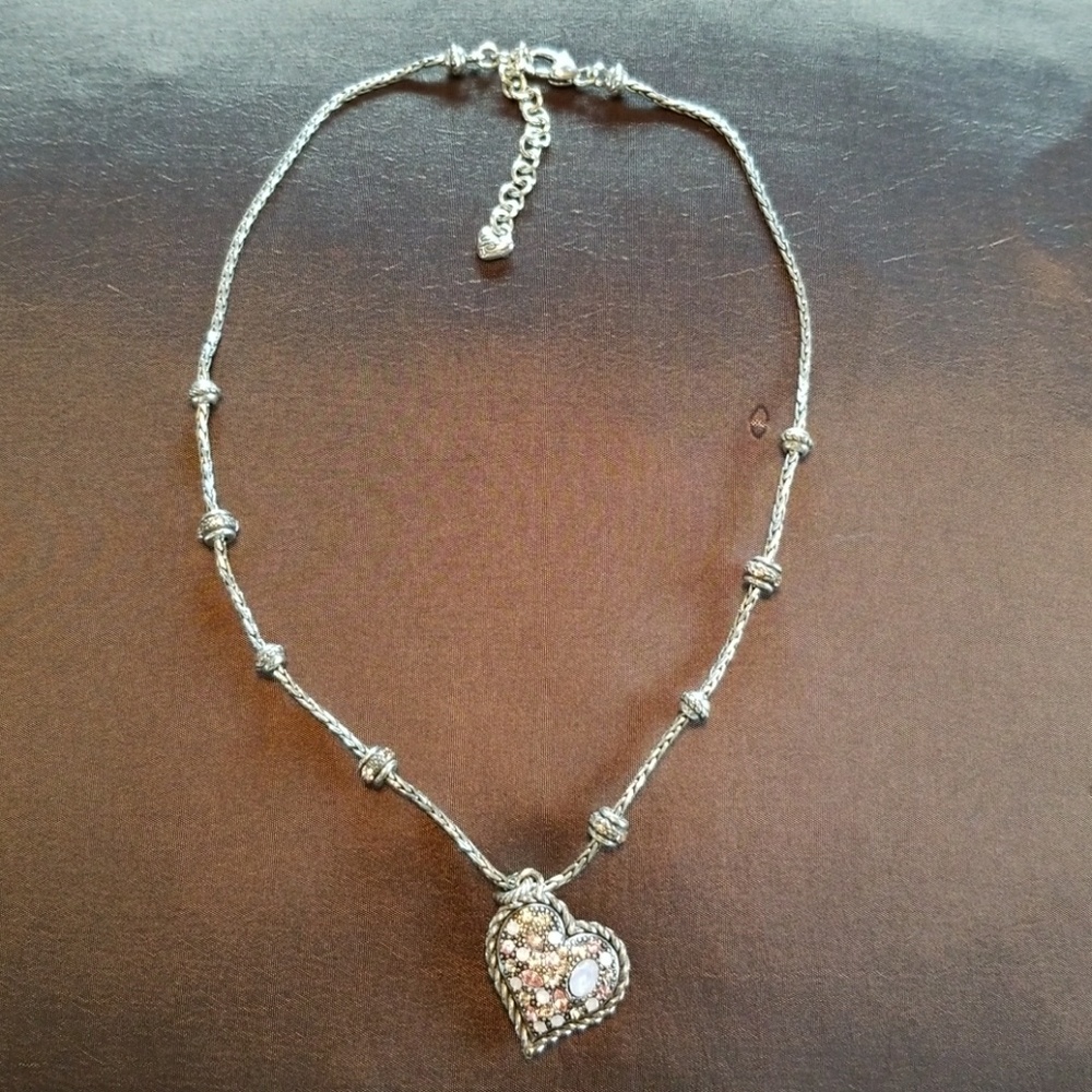 Brighton pink stone heart silver necklace